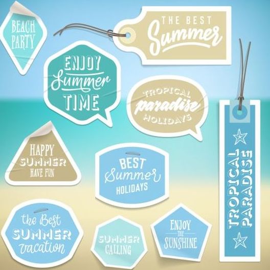 Summer stickers with tags vectors set 01