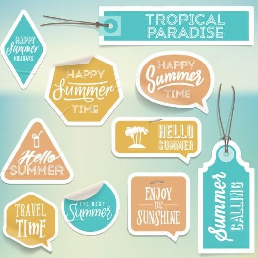 Summer stickers with tags vectors set 02
