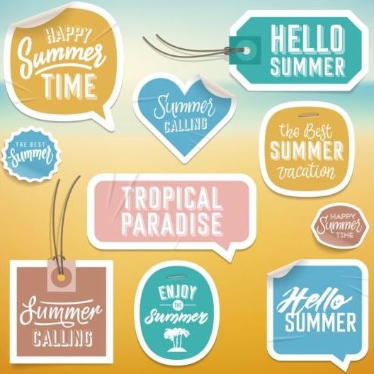 Summer stickers with tags vectors set 03