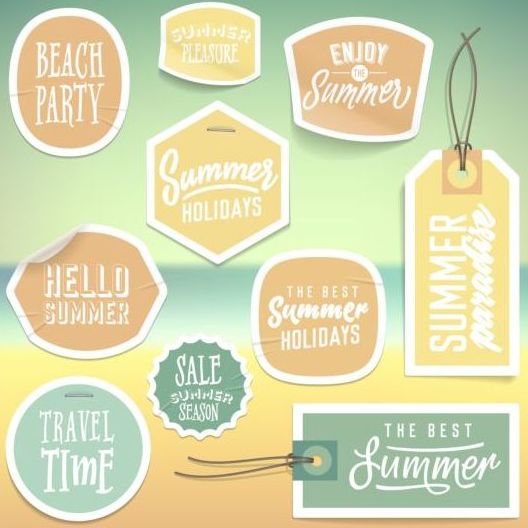 Summer stickers with tags vectors set 04