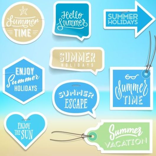 Summer stickers with tags vectors set 06