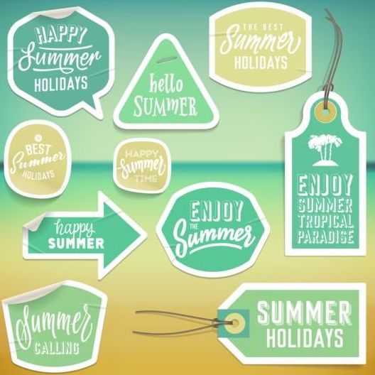 Summer stickers with tags vectors set 07