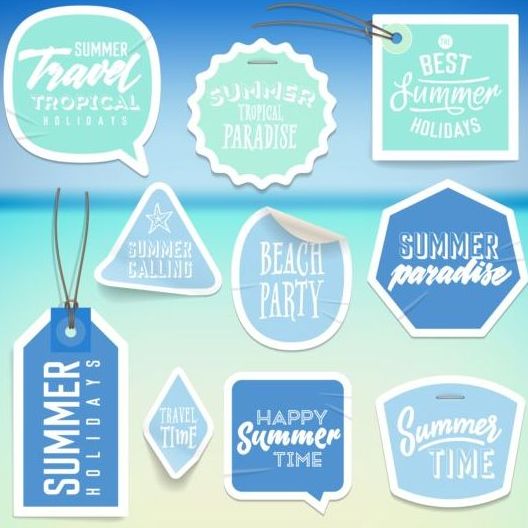 Summer stickers with tags vectors set 08