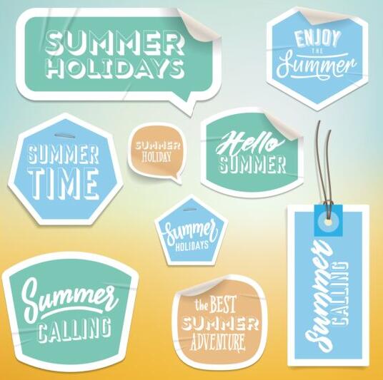 Summer stickers with tags vectors set 09