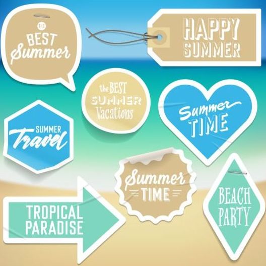 Summer stickers with tags vectors set 10