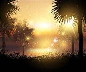 Summer sunset landscape vectors material