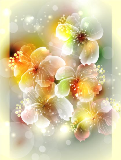 Transparent flower with dream backgrounds vector 03