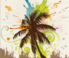 Tropical summer palm with beach party background