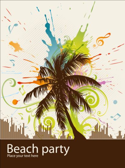 Tropical summer palm with beach party background