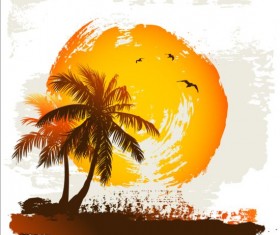 Tropical summer palm with grunge background vector 04