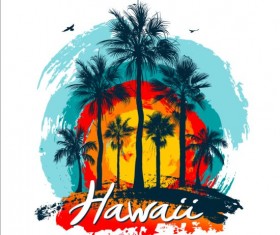 Tropical summer palm with grunge background vector 05