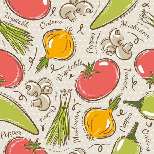Vegetable seamless pattern hand drawn vector 01