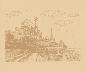 Vintage building hand drawn vector set 01