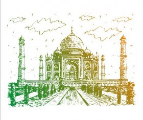 Vintage building hand drawn vector set 02