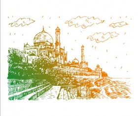 Vintage building hand drawn vector set 03