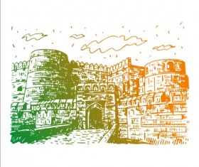 Vintage building hand drawn vector set 05