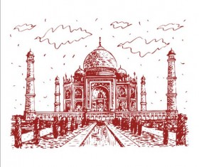 Vintage building hand drawn vector set 06