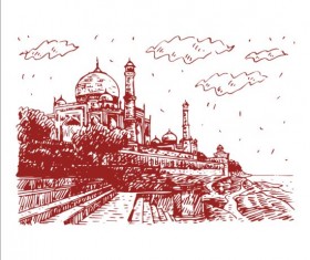 Vintage building hand drawn vector set 07