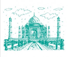 Vintage building hand drawn vector set 08