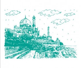 Vintage building hand drawn vector set 09