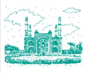 Vintage building hand drawn vector set 10