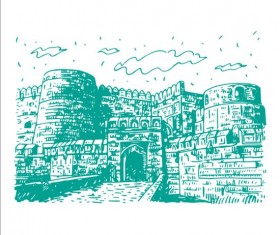 Vintage building hand drawn vector set 11