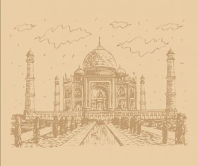 Vintage building hand drawn vector set 12