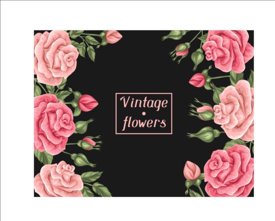 Vintage pink flower frame vector