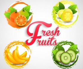 Watercolor fruits labels vector 01