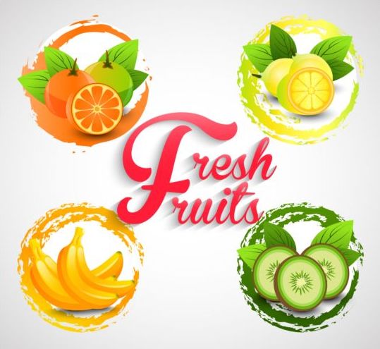 Watercolor fruits labels vector 01
