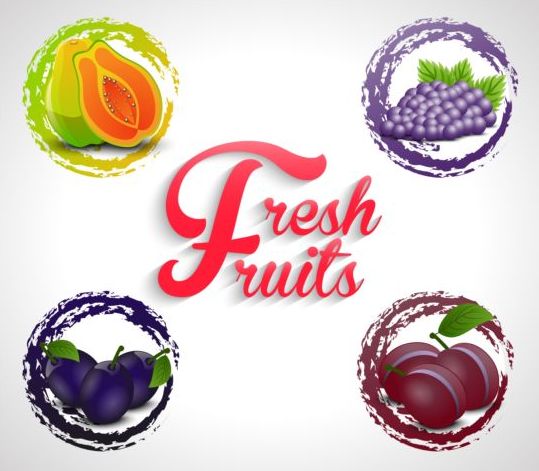Watercolor fruits labels vector 02