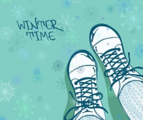 Winter woman shoes vector material