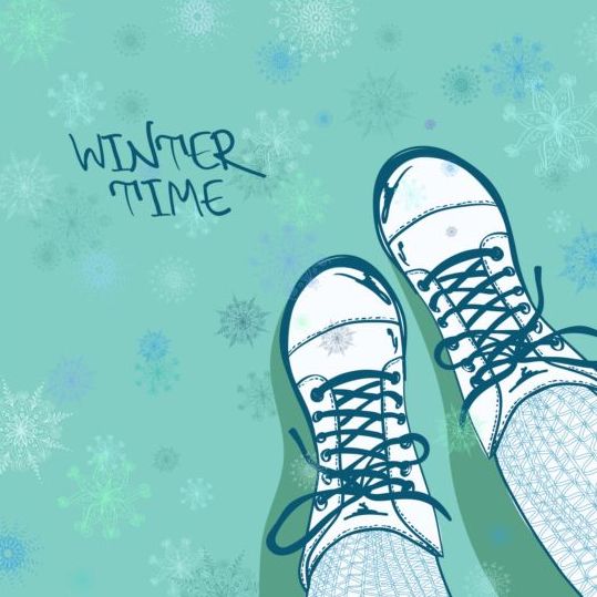 Winter woman shoes vector material