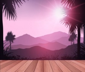 Wooden deck with tropical landscape background vector