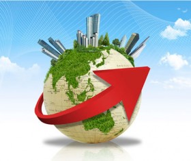 World travel psd template with red arrow