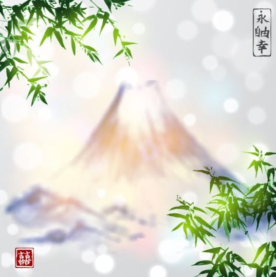 blurred mountain scenery with bamboo background vector