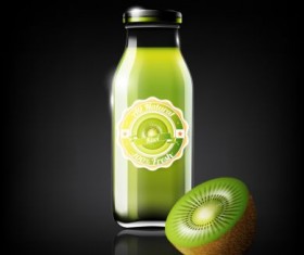 kiwi juice and glass bottle vector
