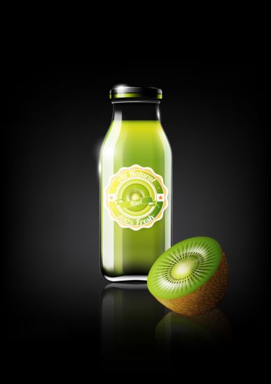 kiwi juice and glass bottle vector