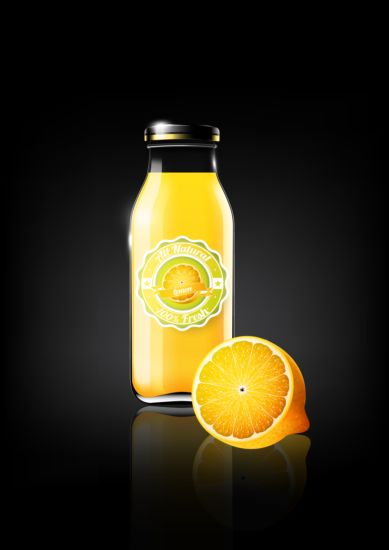 lemon juice and glass bottle vector
