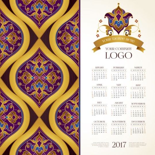 2017 calendars with floral decor pattern vector 06