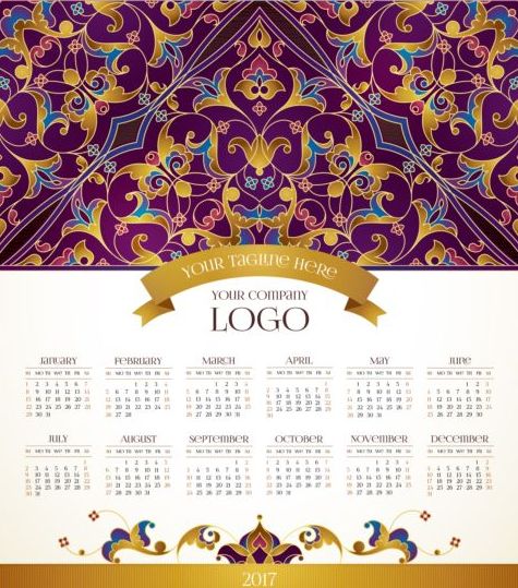 2017 calendars with floral decor pattern vector 07