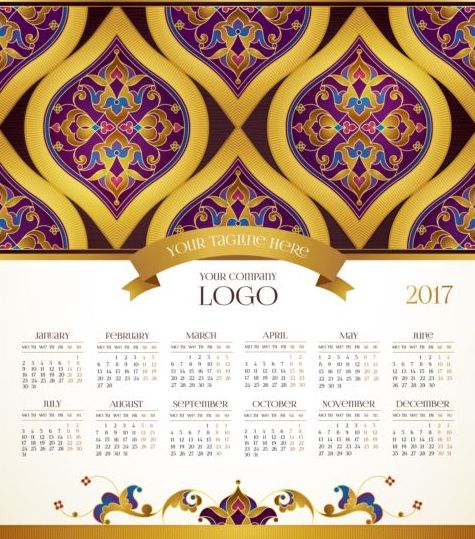 2017 calendars with floral decor pattern vector 09
