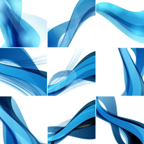 Abstract blue wavy background set vector 03