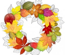 Autumn leaves with outline frame vecto