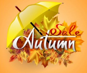 Autumn sale background with leaves and umbrella vector