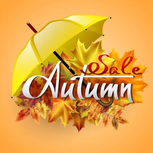 Autumn sale background with leaves and umbrella vector