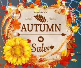 Autumn sale background with lightning and sunflower vector 01