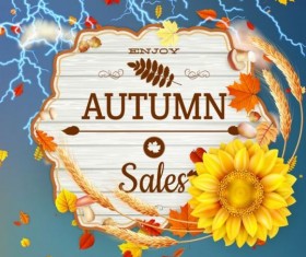 Autumn sale background with lightning and sunflower vector 02