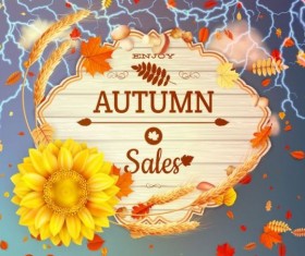 Autumn sale background with lightning and sunflower vector 03
