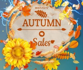 Autumn sale background with lightning and sunflower vector 04